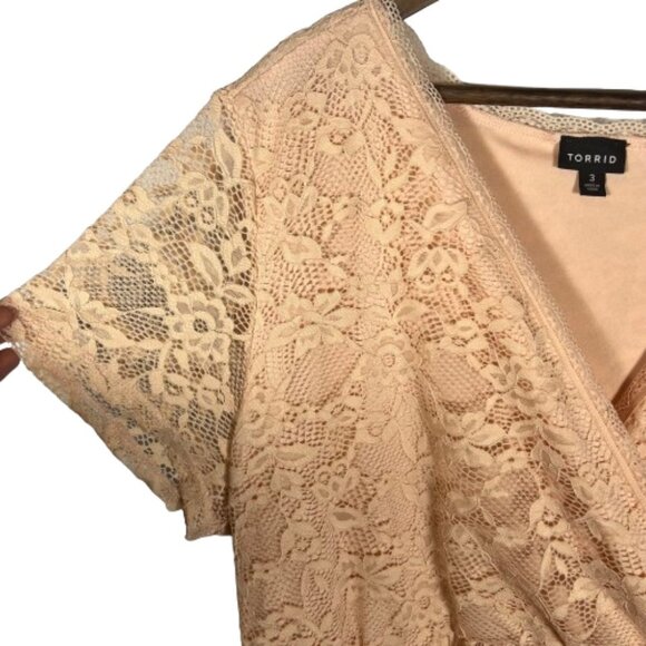 Torrid Womens Faux Wrap Lace Dress‎ Plus Size 3X Pink Feminine Floral Summer - Picture 4 of 8